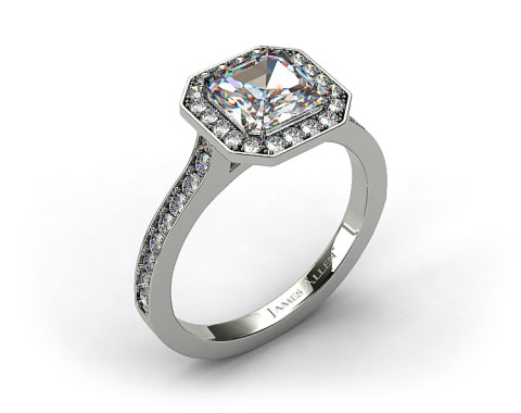 14k White Gold Pave Halo & Shoulders Engagement Ring (Asscher Center)